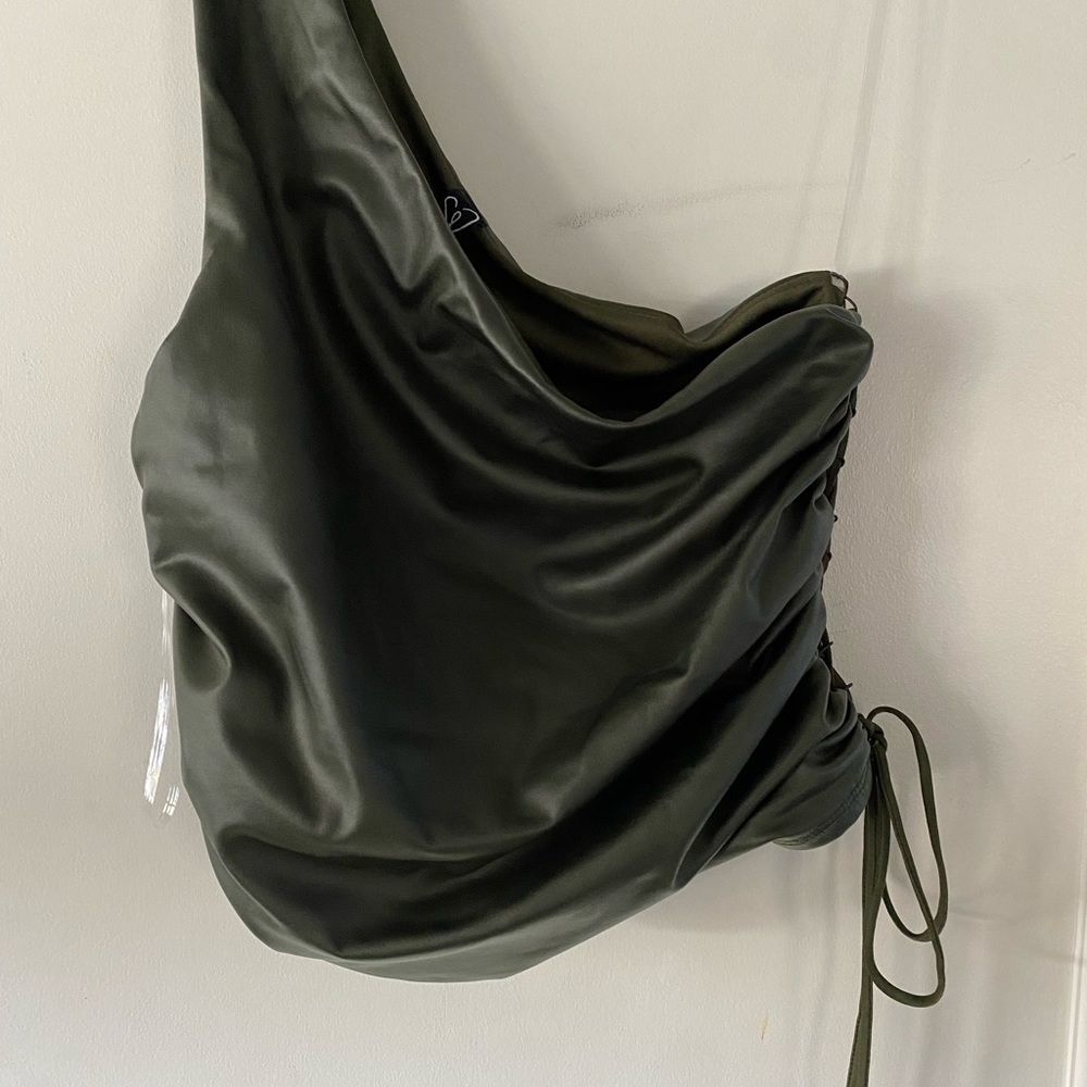 NWT Windsor one shoulder pleather tank top olive small